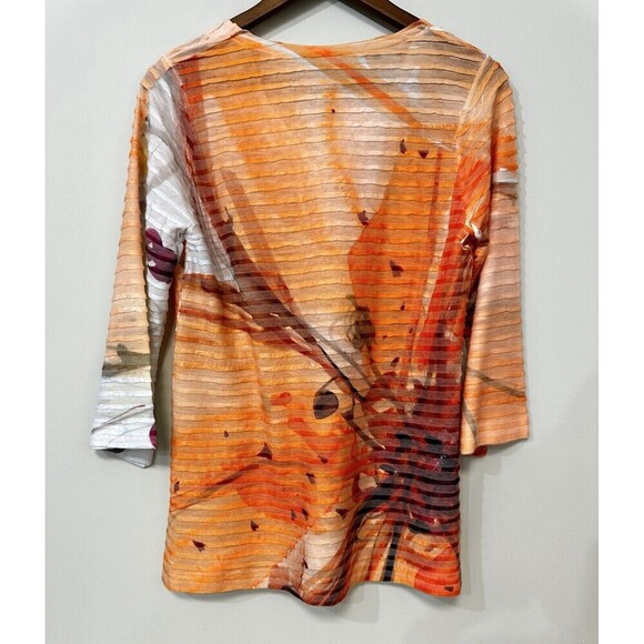 Soft Surroundings Ruffled Blouse Floral Print 3/4 Sleeve Sz Medium Tunic Length - Picture 2 of 8